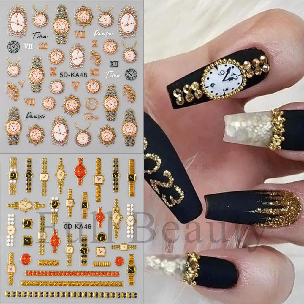 Nail Art Relief Sticker Retro Style Gold Watch Watch Necklace Nail Art Adhesive Sticker