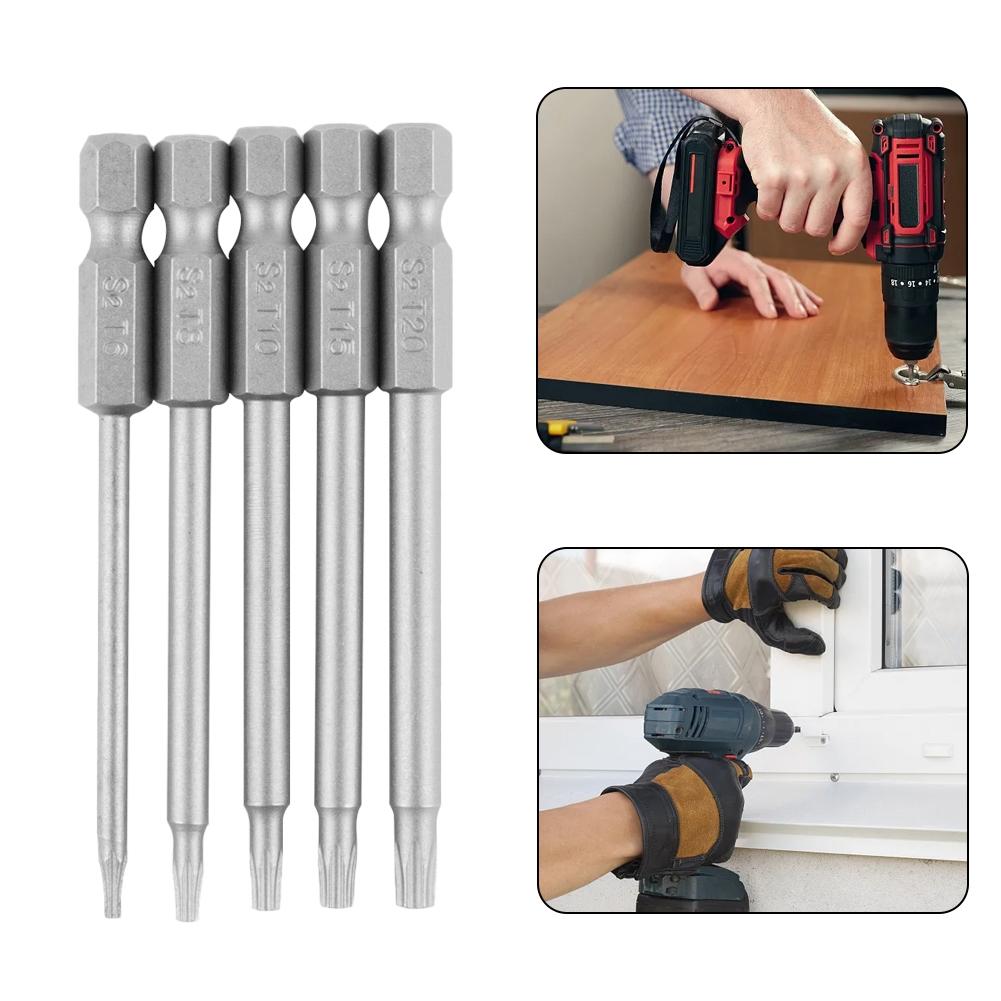 Grey Torx Screwdriver Bit 5pcs 6.35mm (1/4Inch) Alloy Steel
