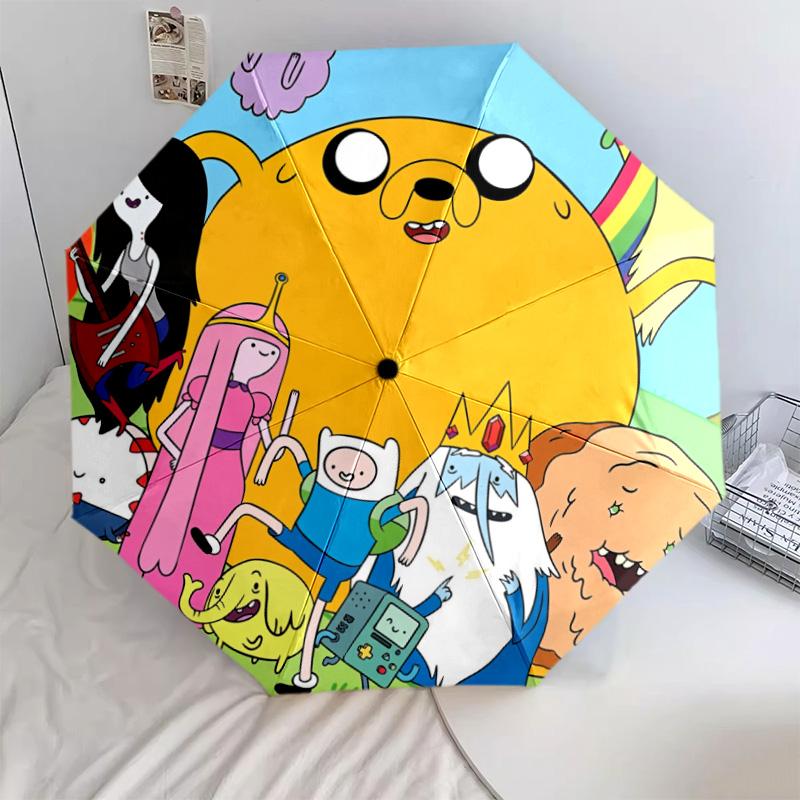 Adventure Time Pattern, Automatic Folding Umbrella, Portable and Foldable Design, 8 Ribs, a Christmas or Birthday Gift.