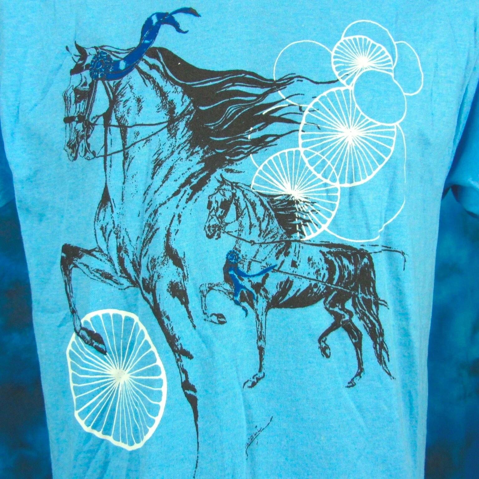 NOS vintage 80s HORSE CARRIAGE T-Shirt MEDIUM art single stitch cartoon thin 2XL