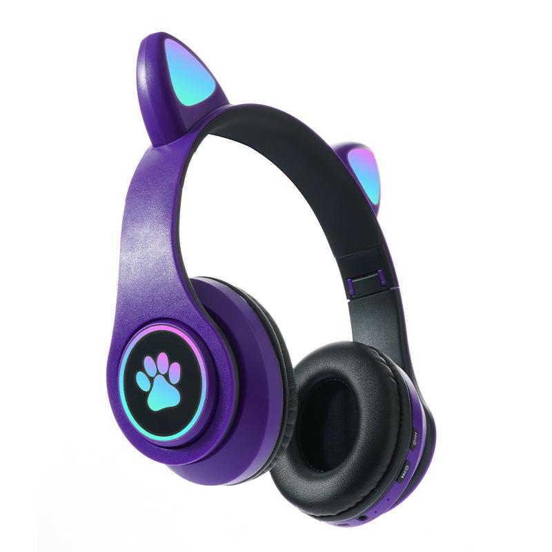 RGB Cat Ear Headband Bluetooth Gaming Headset with Wired Option