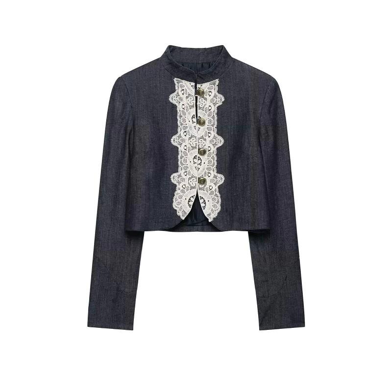 Womens Loose Fit Lace-Trimmed Short Jacket