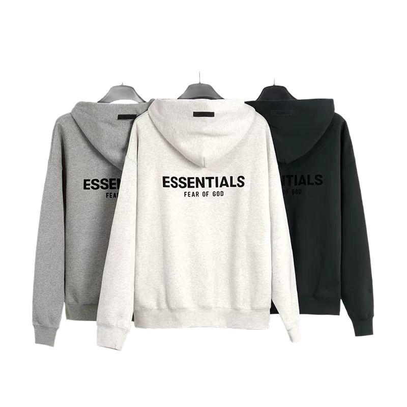 22SS Hooded Sweatshirt with Front and Back Flocking - ESSENTIALS Trendy American Streetwear, Cross-Border Hoodie with Double Stitching.