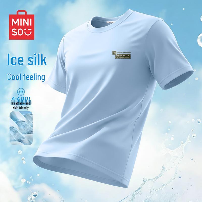 MINISO Men s Cool-Touch Ice Silk Quick Dry Crew Neck T-Shirt L