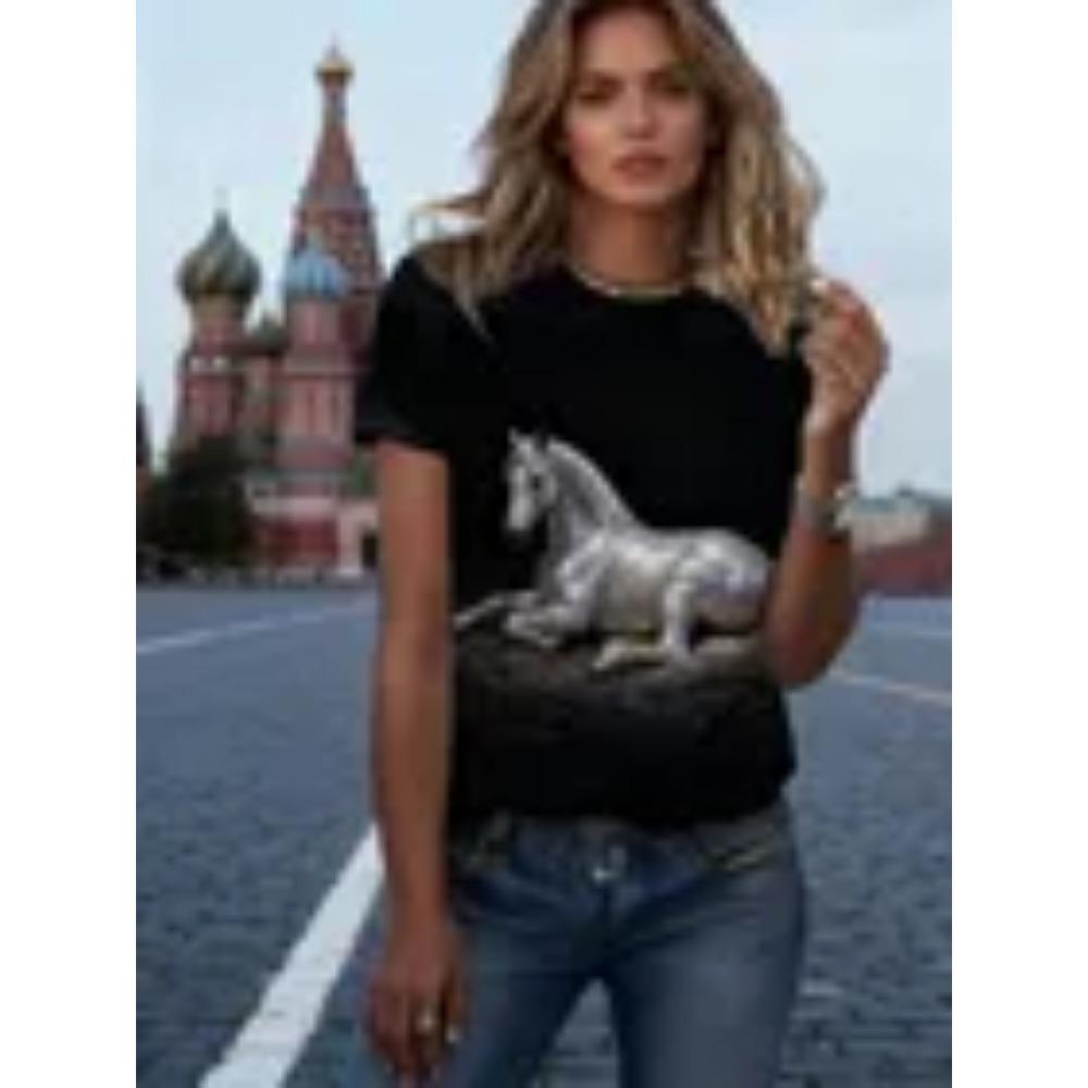 Women's Round Neck Fashionable Casual Short Sleeved T-shirt Top Clothing