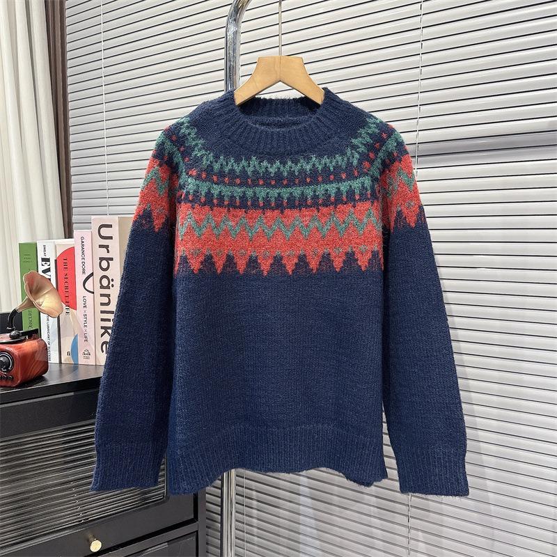 Christmas Atmosphere Sense Jacquard Pullover Sweater Women's Fall and Winter Loose Lazy Wind Soft Knit Sweater Tops