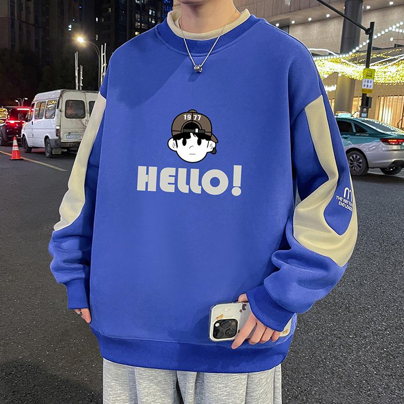 

Trendy Korean Style Round Neck Hoodie for Teens and Plus Size Men - Versatile Spring Casual Top L for 105-120 jin синій