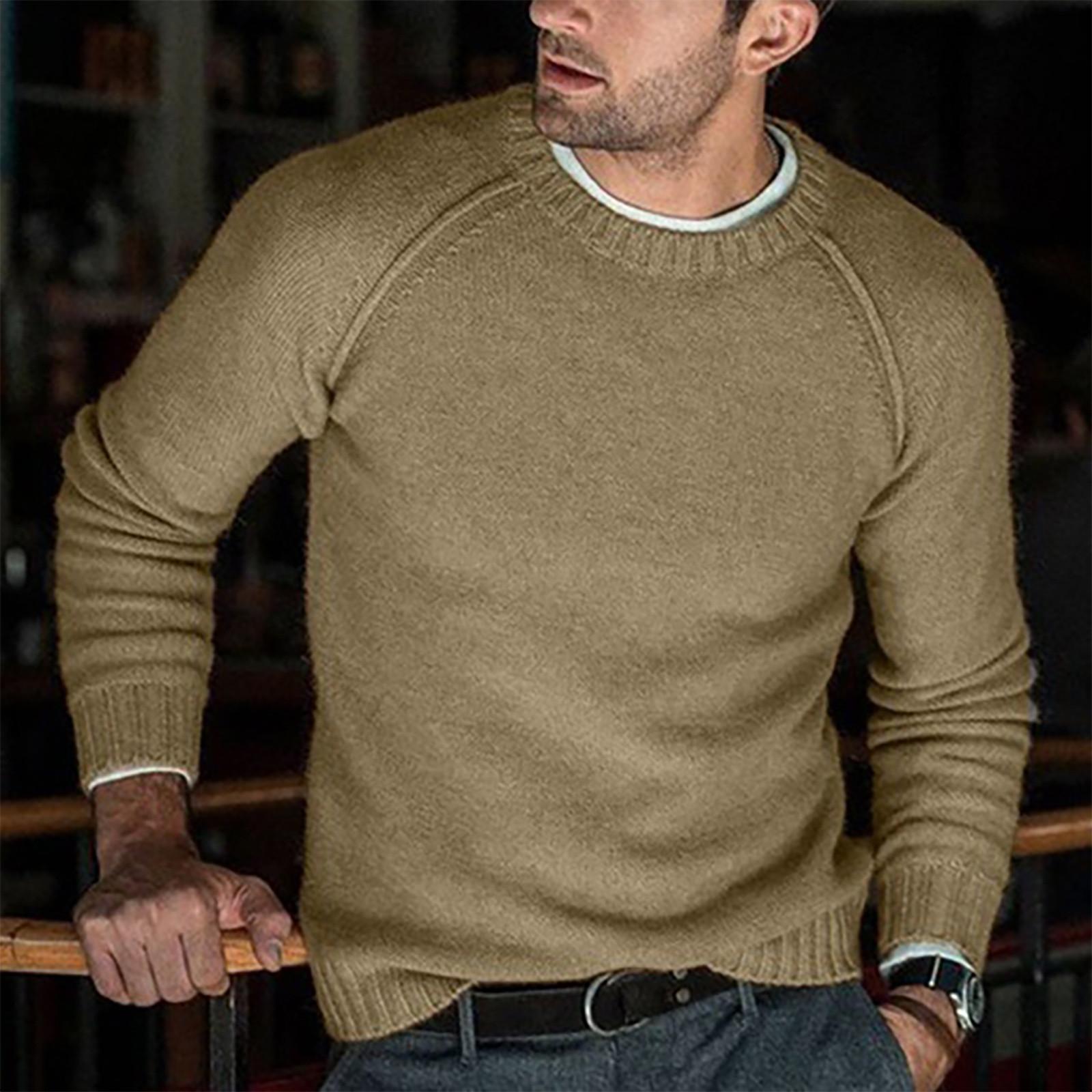 

Мужской и зимний повседневный вязаный свитер однотонного цвета с декоративным узором XL