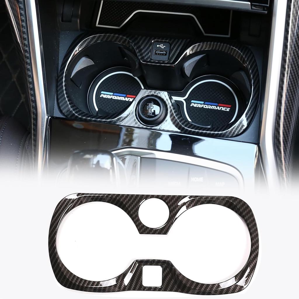 Car Cup Holder Panel Trim Frame Compatible with BMW 3 Series G20 G28 2020-2022,ABS Center Console Front Water Cup Holder Cover Interior Decoration
