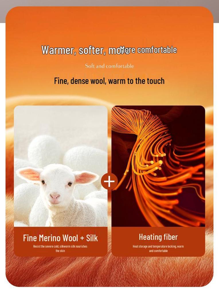 Thermal Wool & Silk Base Layer Set with Seamless Integrated Bra and Chest Pads for Autumn Warmth