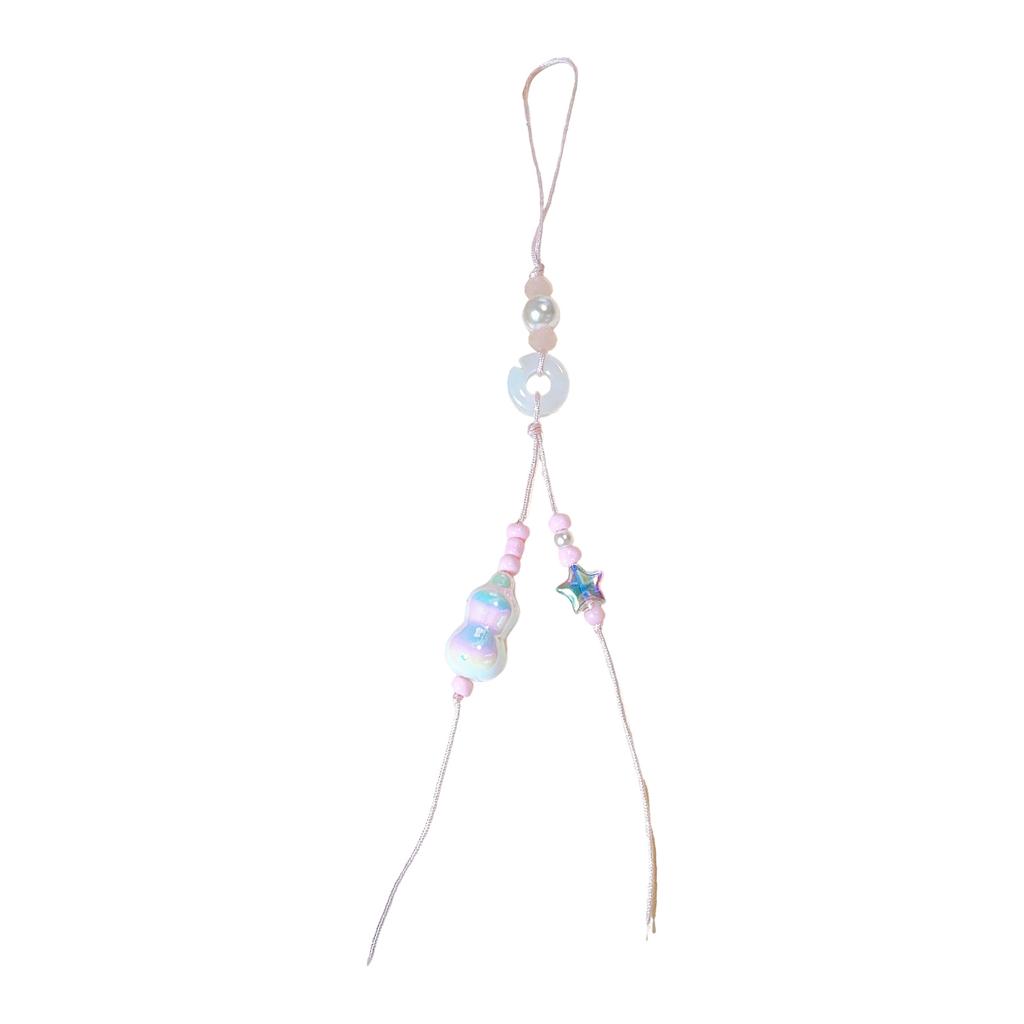 Handmade Lucky Gourd Charm Acrylic Bead Keychain for Phone Comfortable Braided Cord Key Chain Women Bag Decorations