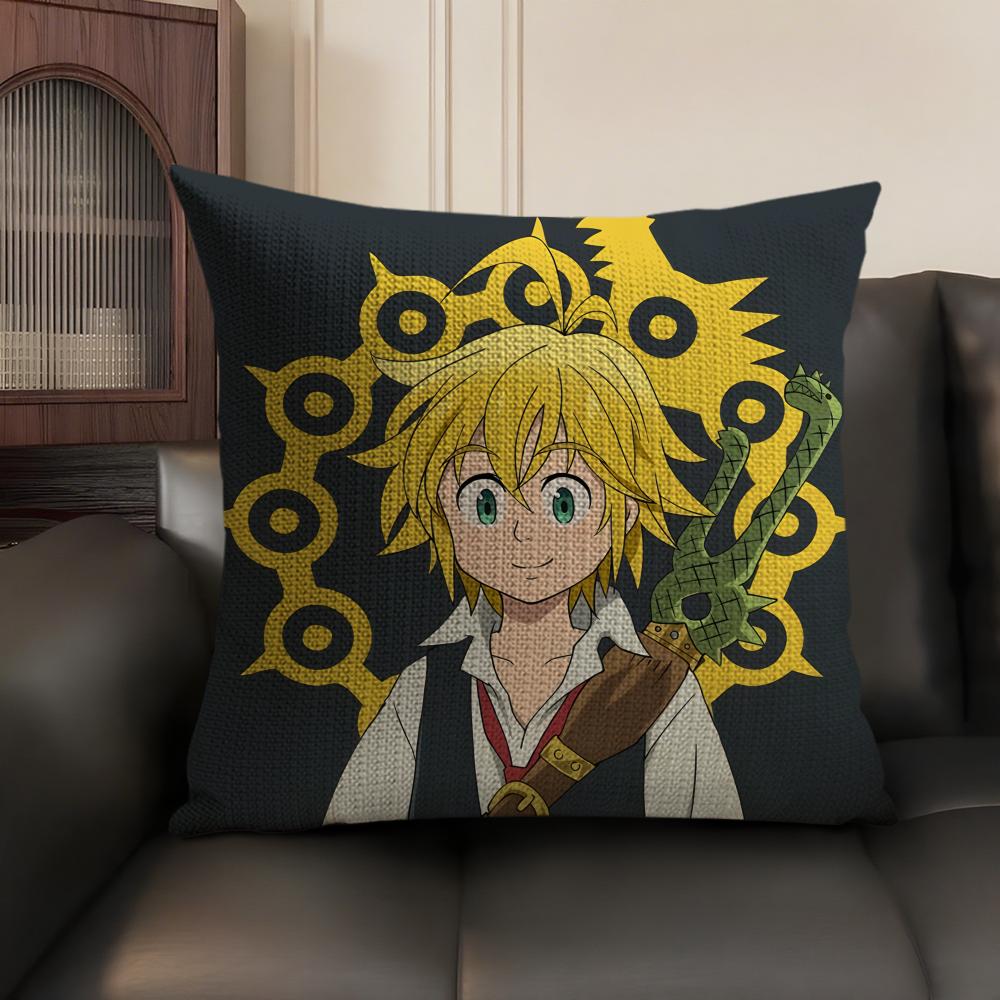 Anime 7 D-Deadly S-Sins Cushion Cover Natural Linen Organic Fabric Double-Sided Printing Sofa Home Decor Gift Pillow Case