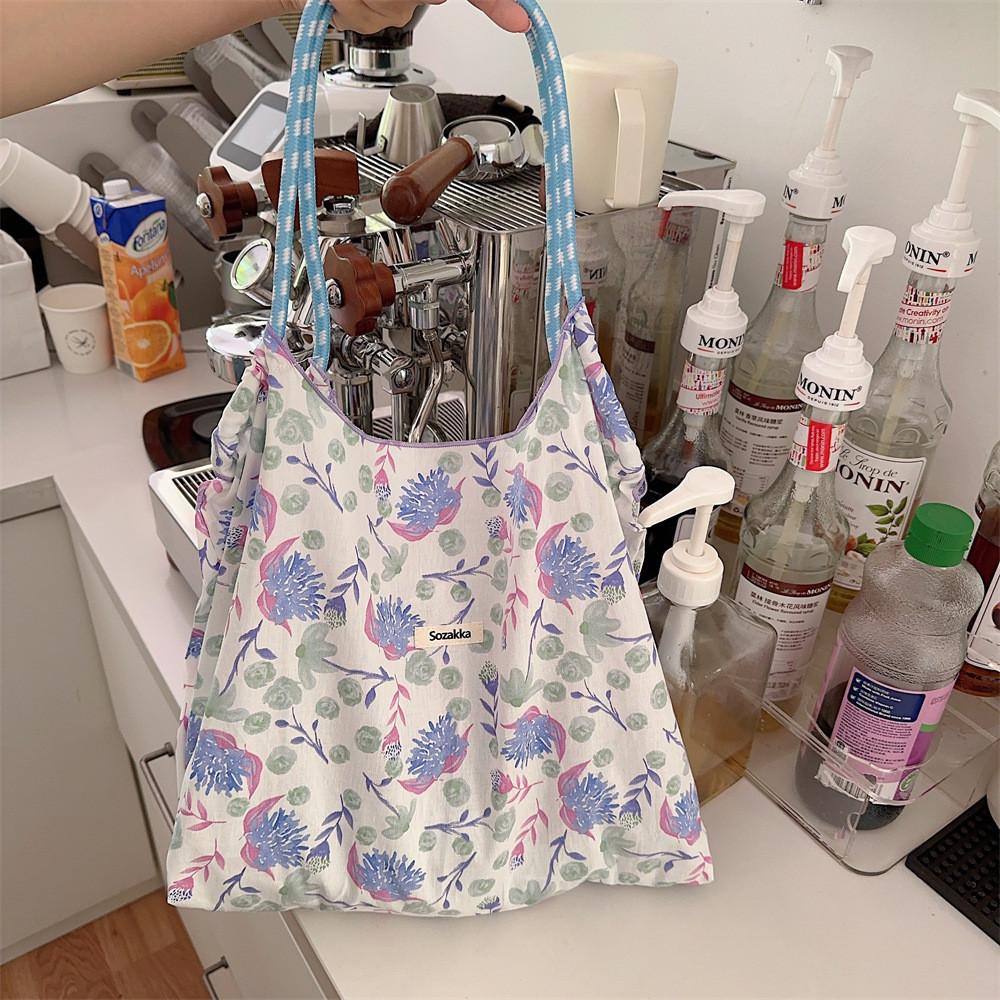 

Trendy Street Style Korean Floral Canvas Tote Bag With Soft Fabric And Spacious Interior Blue Gesang