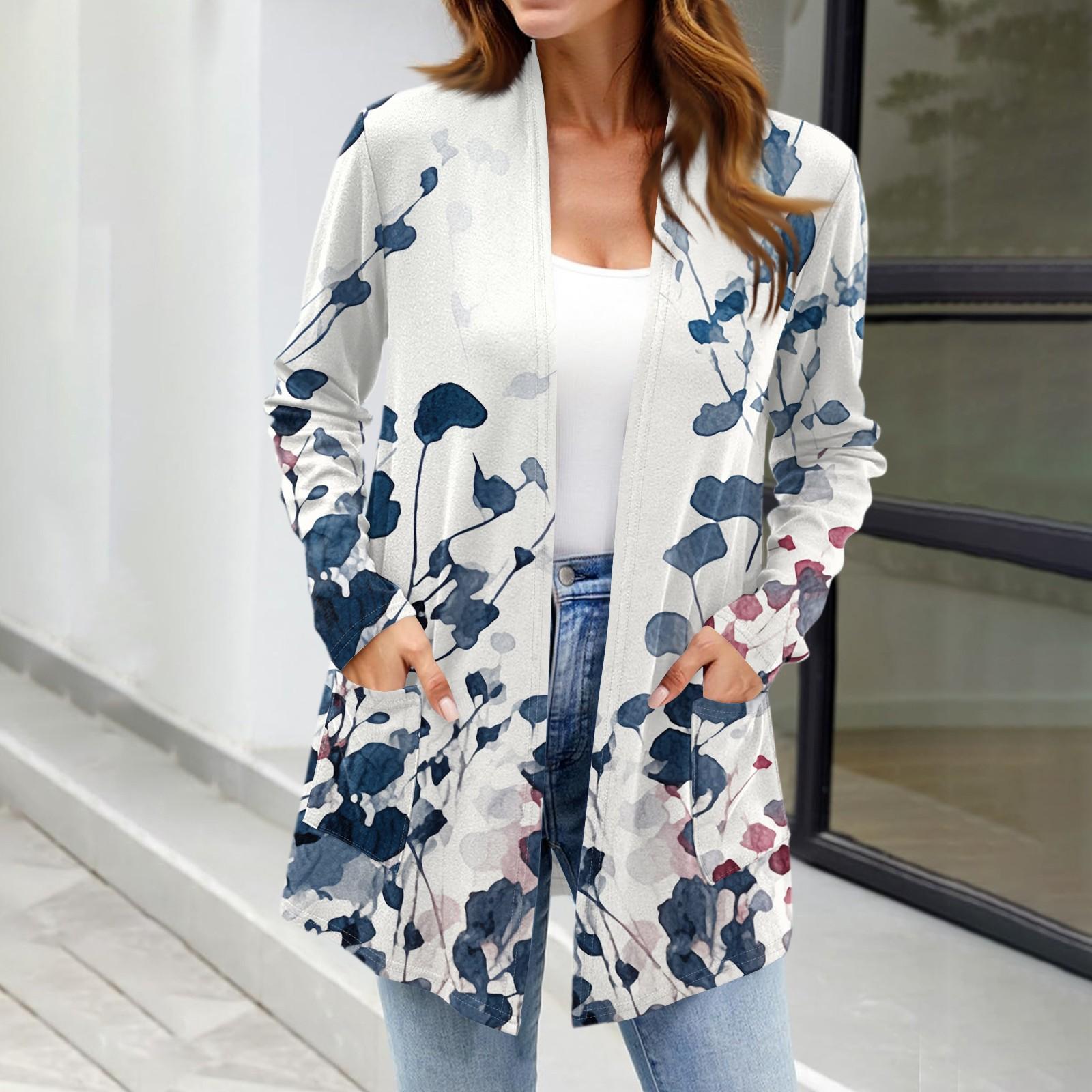 

Женские легкие кардиганы с открытой передней частью, с длинными рукавами, повседневные, свободные, тонкие кардиганы с карманами XL тёмно-синий