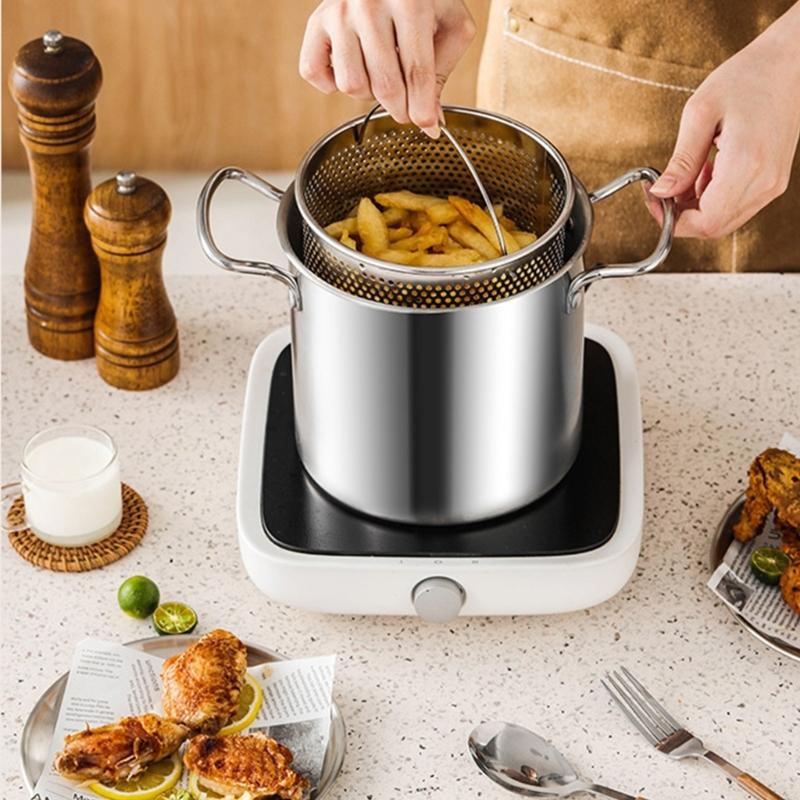 Multi Functional Stainless Steel Cooker Pot With Frying Basket Heat Resistant Lid Even Heating Design Works On Gas Induction