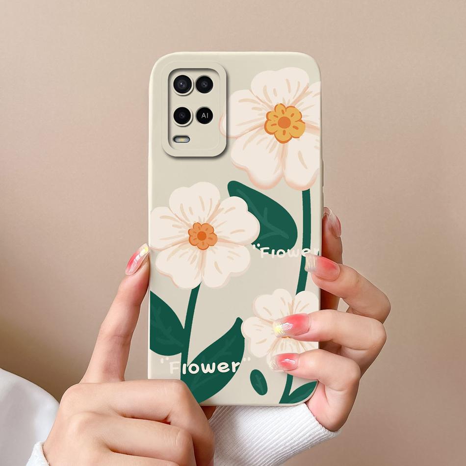 Case For Oppo A54 A54S Candy Painted Flower Cover For Oppo A 54 4G Soft Upgrade Liquid Silicone Full Protection Back Cover Funda