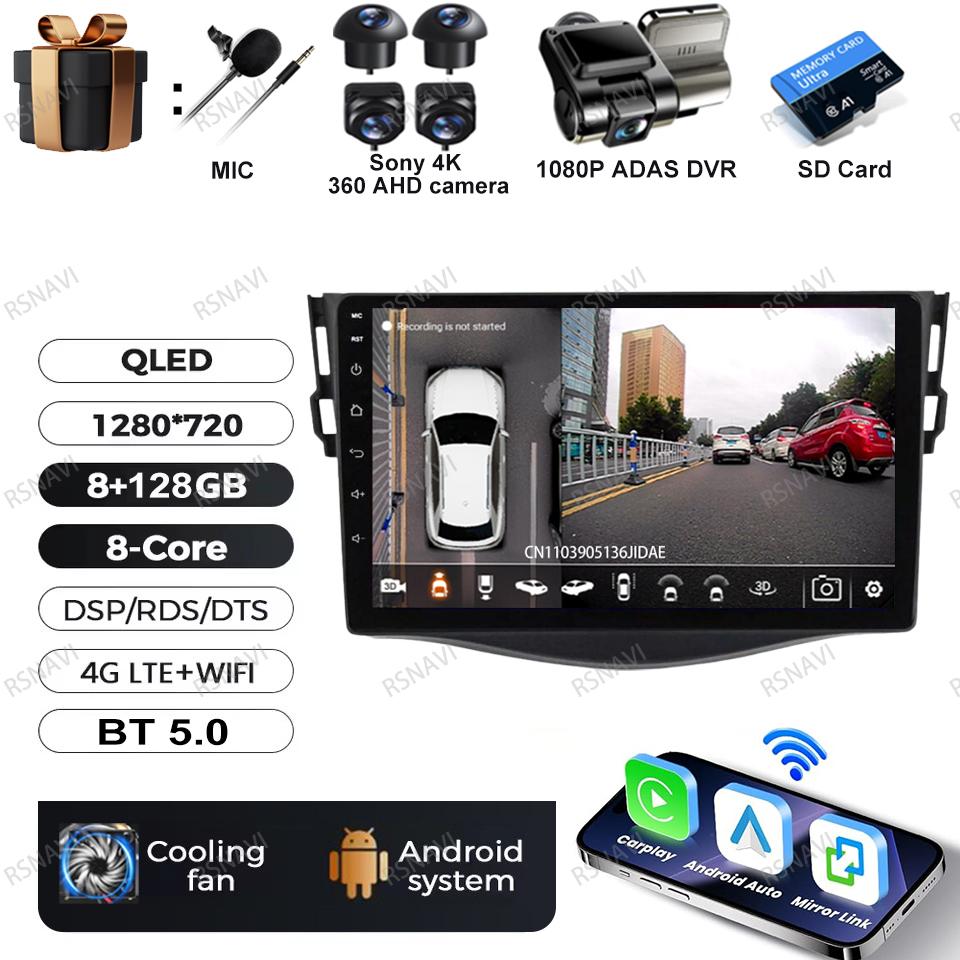 Car Radio Android 16 For Toyota RAV4 Rav 4 2005-2013 DVD Viedo Player DSP 5G WIFI Wireless Carplay Auto Multimedia QLED Qualcomm