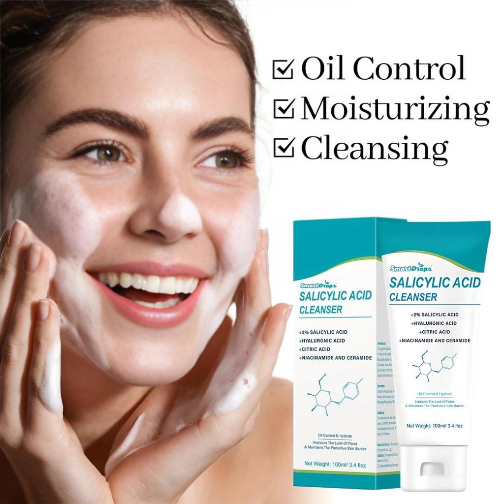 Salicylic Acid Face Cleanser Daily Face Wash 100g, Moisturizing Skin Cleansing Pores Gentle Foaming Deep Cleansing, 100ML