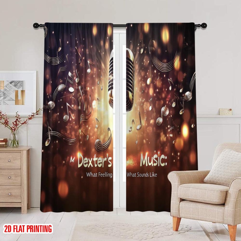 2Pcs,2D Plane Printing Contemporary Curtains Sound Symphony Polyester Easy Install (Without Rod) Decorations Outdoor Perfect For