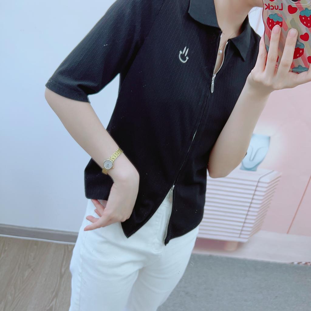 Spring and Summer Hanpai Brand Counter Women's Fashion Korean Version Lapel All Zippered Knitted Small Shirt
