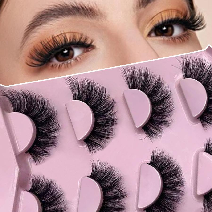 4 Pairs of Popular Fake eyelashes,Messy Style, Voluminous and Fluffy Look,glue Required