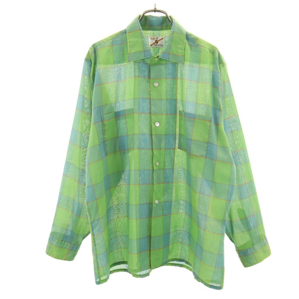 B.V.D 60s Vintage Check Pattern Long Sleeve Button Down Shirt M Green Men's Used