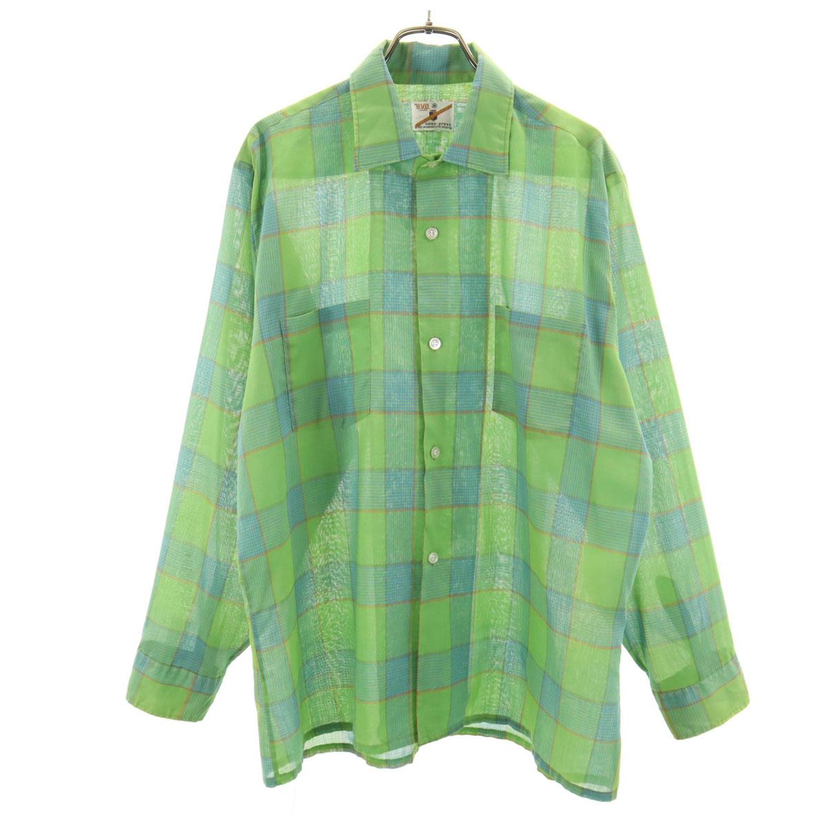 

B.V.D 60s vintage Check Pattern Long sleeve Button down shirt M green Men s Used