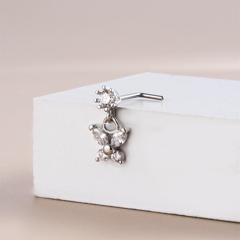 

1Pcs Stainless Steel Piercing Nose Studs Crystal Zircon Butterfly Pendant Nose Ring Nail Goth PIERC Body Jewelry For Women 20G 20G 0.8x7mm