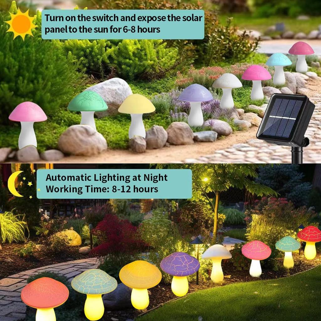YZYOE LED Outdoor Solar Ground Plug Mushroom Lamp with 8 Waterproof Solar Garden Cute Mushroom Lamp with 2 Lighting 8-Pair Colors, Decor, Modes.