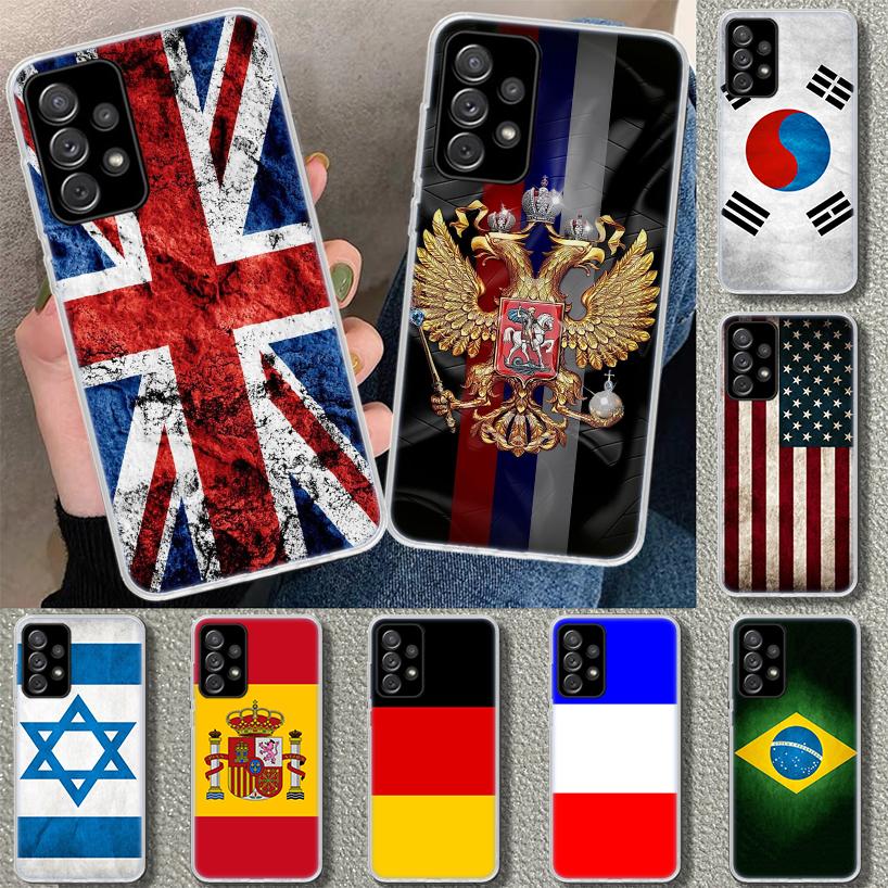 National Flag RU FR UK Phone Case for Samsung Galaxy A17 A16 A26 A36 A56 A57 A37 A15 A25 A35 A55 A14 A24 A34 A54 A13 A23 A33 A53