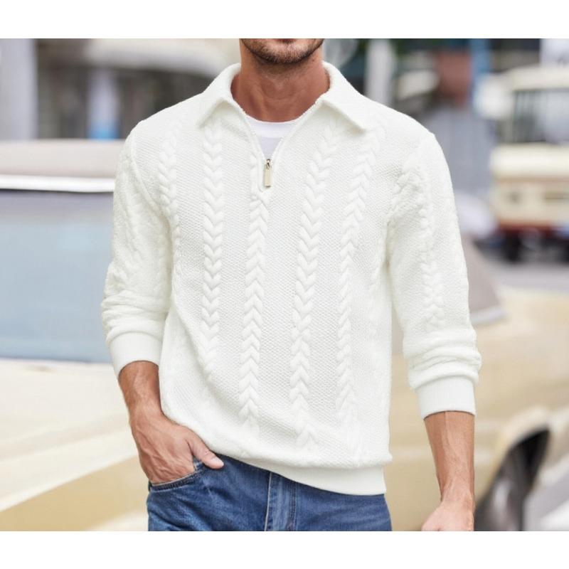 New Autumn and Winter Lapel Pullover Semi-open Zipper Sweater Casual Men's Knitted Sweater