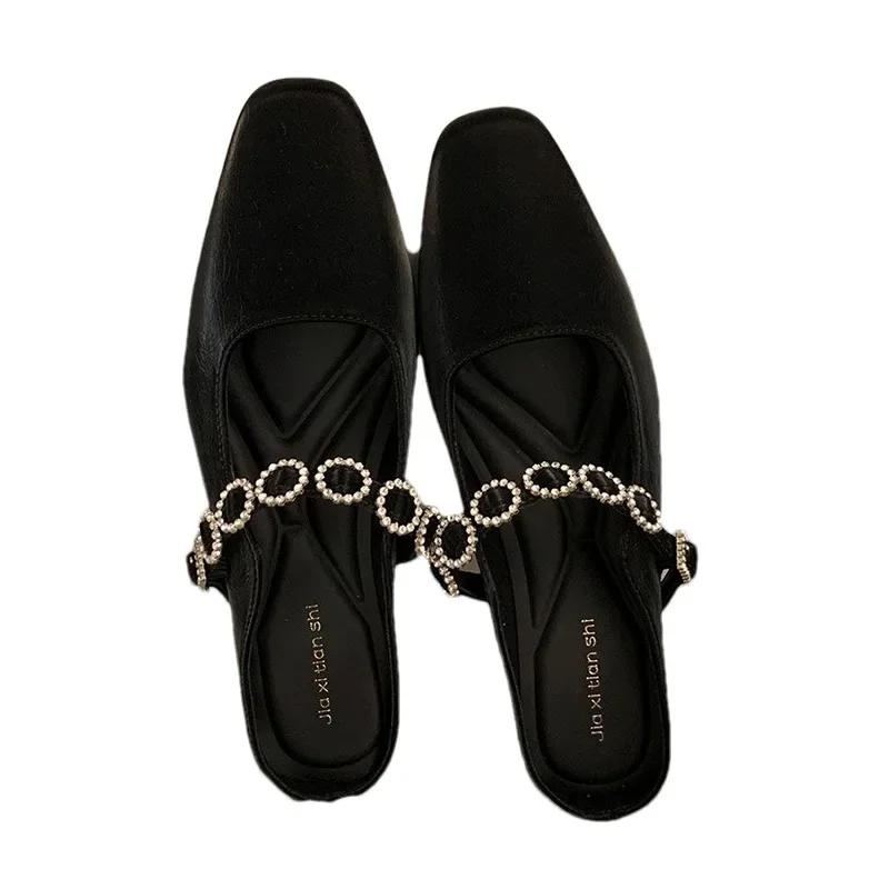 Fashion Luxury Crystal Women Slippers Pointed Toe Shallow Elegant Flats Shoes 2025 Spring Trend Designer Dress Party Sandalias De Mujer