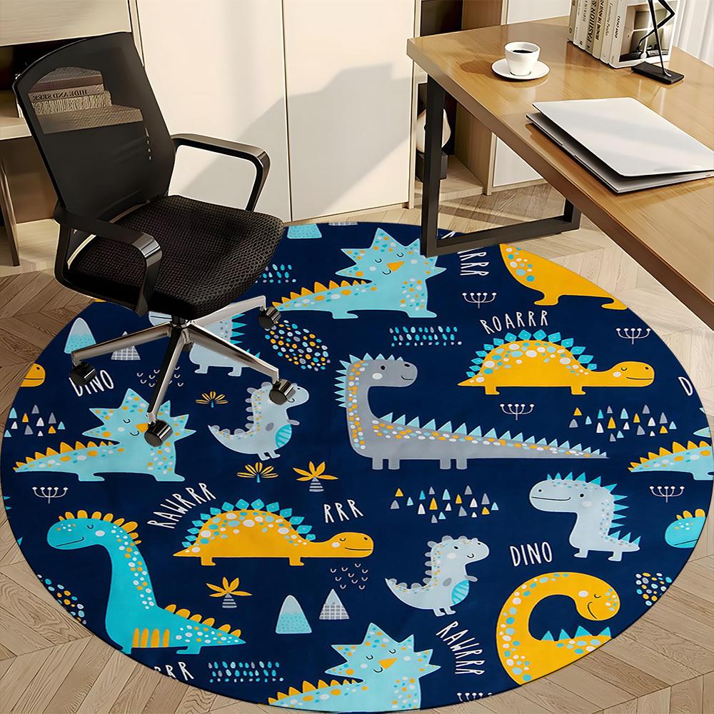 1PC Cartoon Dinosaur Office Round Area Rug, Mat Suitable For Office, Under Office Chairs Bedroom Living Room Home Decor, Room Deco