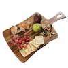 Acacia Wood Round Cutting Board with Dual Sided Reversible Stain Resistant Finish and Ergonomic Handle for Kitchen Use