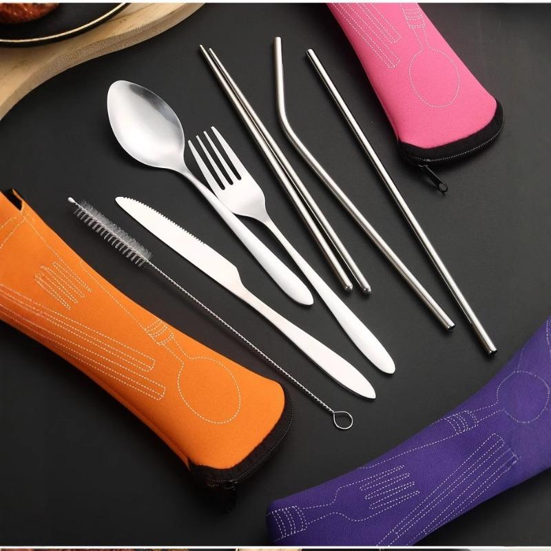 Stainless Steel Tableware Set of Knives, Forks and Spoons, Spoons and Chopsticks, Student Outdoor Portable Tableware Set
