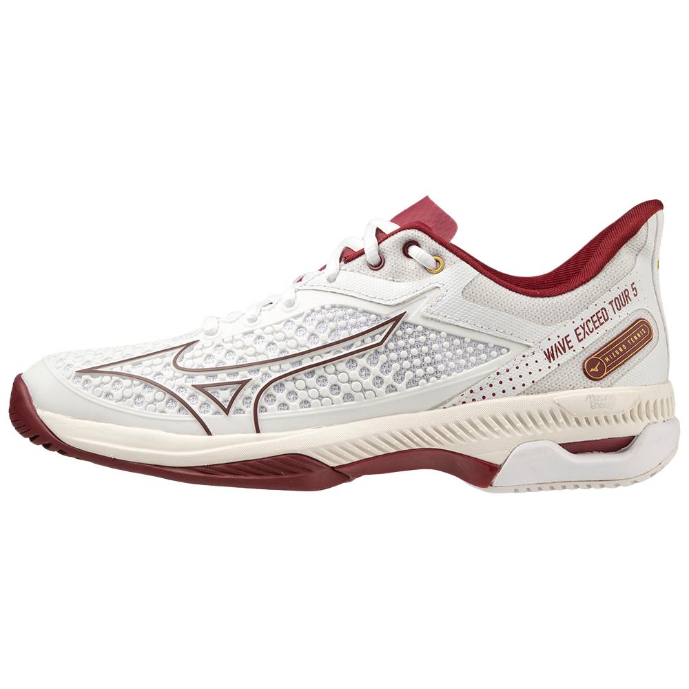 Mizuno Wave Exceed Tour 5 AC Comfortable Non-Slip Low-Top Tennis Shoes Unisex Sneakers White Red 61GA227164