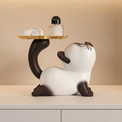 Siamesische Katze Statue Süßigkeitenschale Multifunktional Schlüssel Kleinkram Schmuck Organizer Schale Halter Heim Büro Schreibtisch Dekoration Ornament