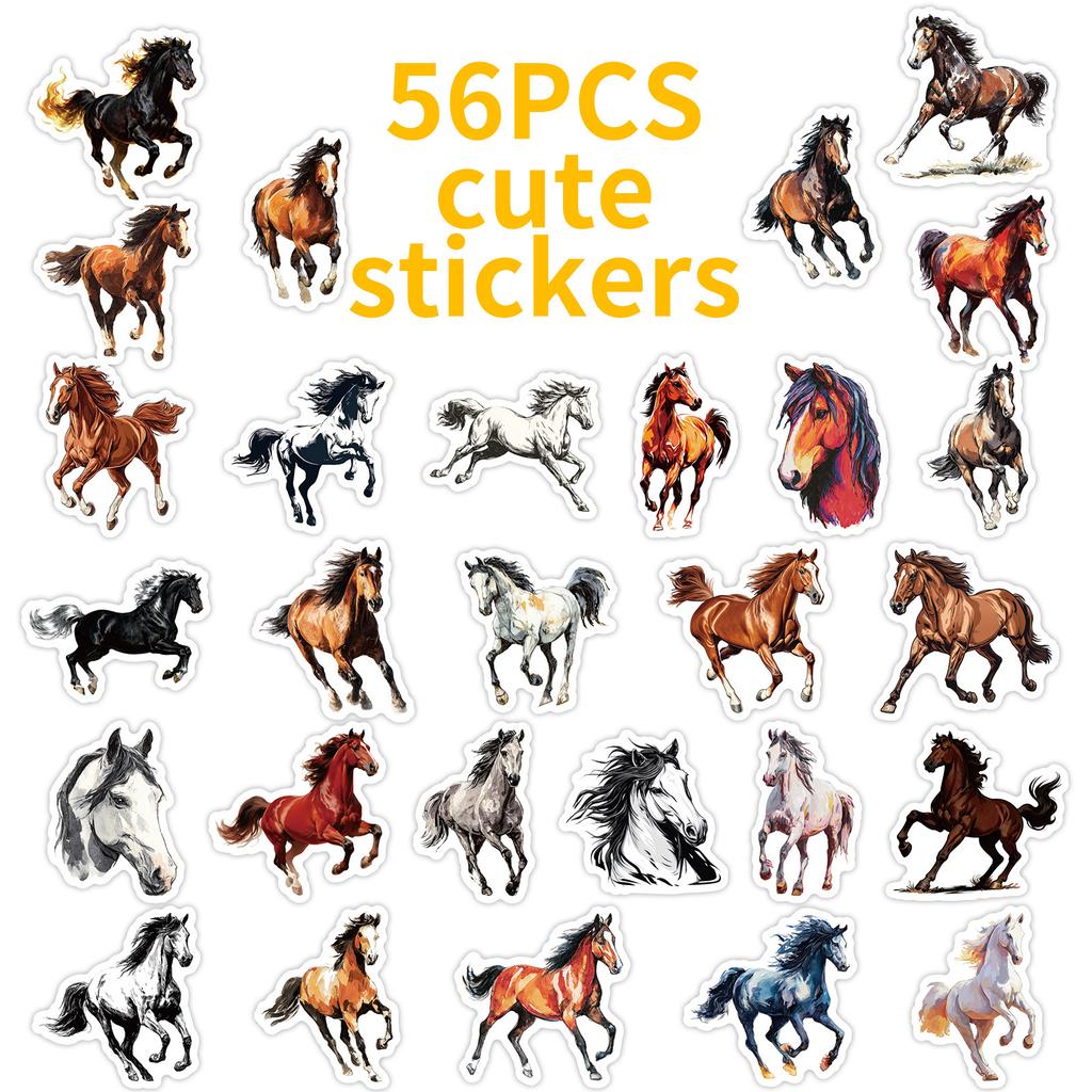 56 Dynamic Galloping Horse Stickers, Oil Painting Fengjun Horse Pattern, Hand Account Decoration Retro Animal Stickers