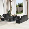 9-piece Garden Sofa with Cushions Black Poly Rattan Acacia 3364689