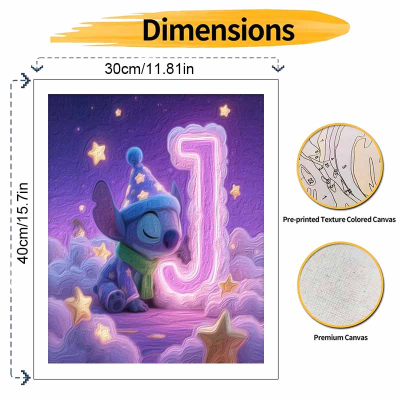 Disney Stitch sleeping J letter oil painting art painting kit, handmade diy art painting home wall decoration bedroom aesthetic wall art