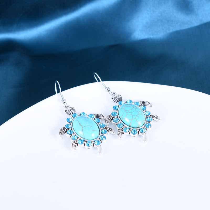 Retro Cartoon Turtle Blue Turquoise Alloy Earrings for Women