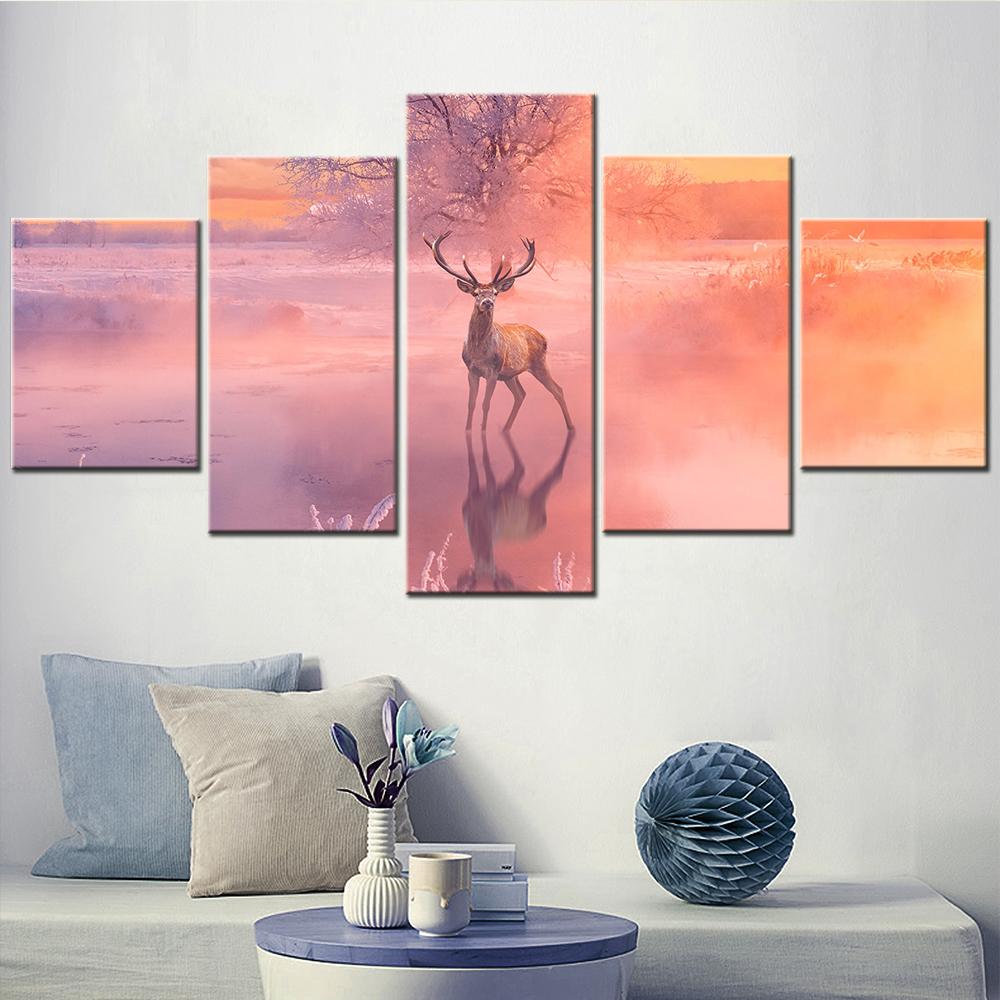 Deer Wall Art Canvas Set Landscape Painting Animal Posters and Prints Room Decoration Teenager Modular Wall Pictures Home Decor