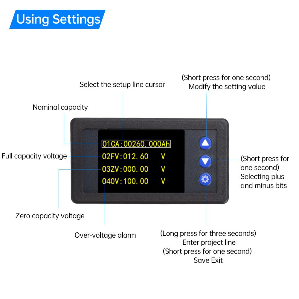DC 11-111V 11A 111A 111A 111A 111A Battery Tester Coulomb Meter Battery Capacity Indicator Ammeter Voltmeter Battery Tester