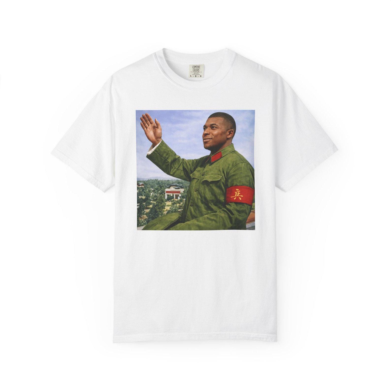 Kylian Dictator Tshirt, Dictator Mbappe Meme Military Portrait T-Shirt | Funny Football Parody Graphic Tee | Satirical Commander Streetwear S