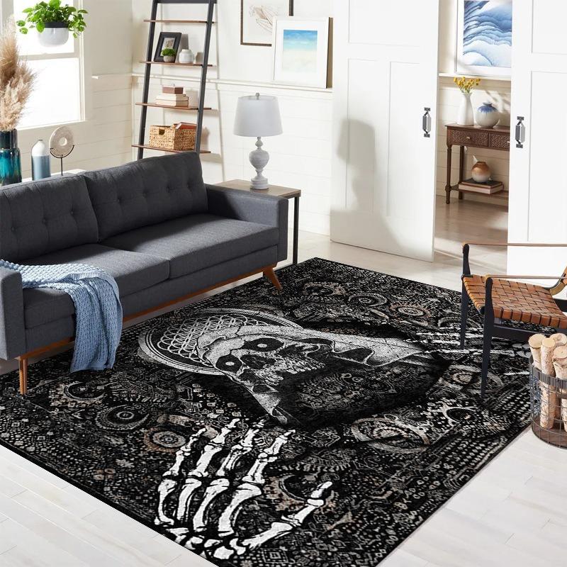 Teppich mit Horror-Skelettmuster für Zuhause Wohnzimmer Schlafzimmer Sofa Fußmatte Dekor Großer Flächenteppich Rutschfeste Bodenmatte Mode