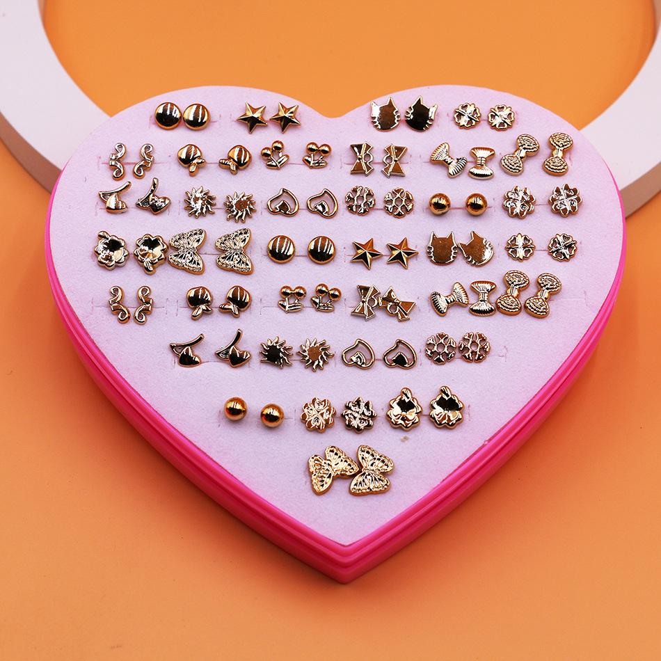 36 Pairs Pink Heart Gift Box - Assorted Styles Exquisite Plastic Stud Earrings