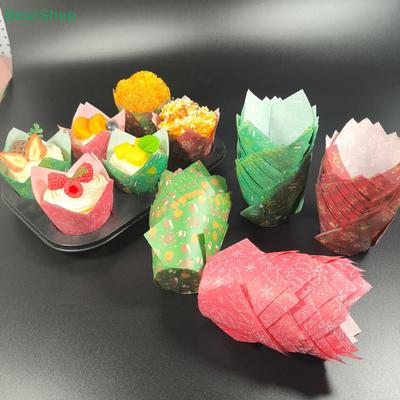 50Pcs Christmas Tulip Cake Paper Cups Oilproof Baking Muffin Box Cup High Temperature Resistant