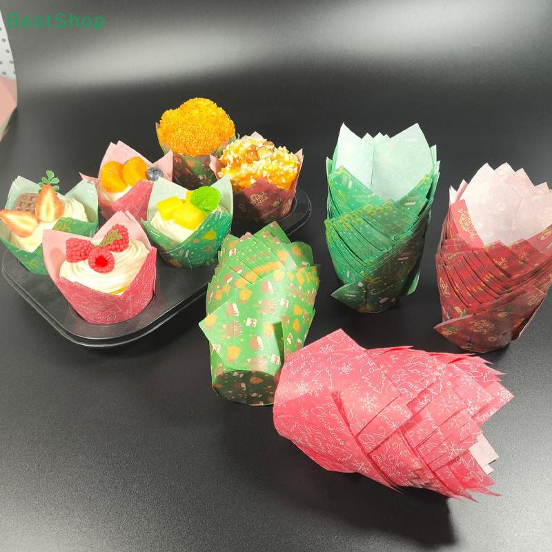 50Pcs Christmas Tulip Cake Paper Cups Oilproof Baking Muffin Box Cup High Temperature Resistant