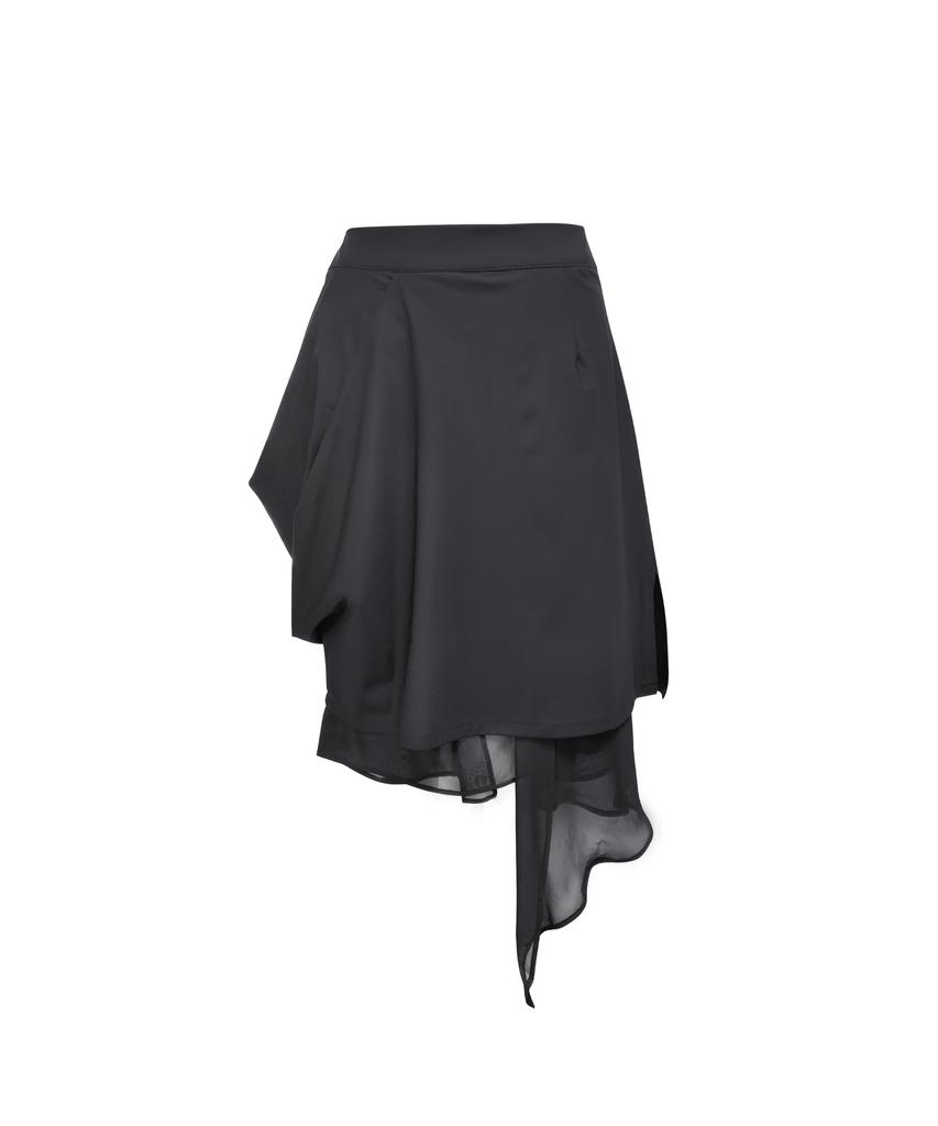 Jeongdo Draping Layers Skirt. Cool Black