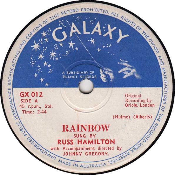 

7inch Record RUSS HAMILTON Rainbow We Will Make Love GX012 Galaxy 1958 Australia Pop Used